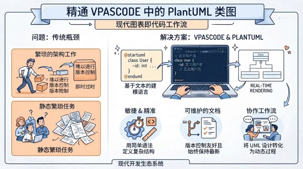 掌握 VPasCode 中的 PlantUML 类图：现代代码驱动建模指南
